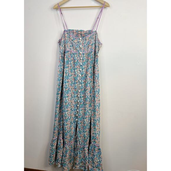 Free People Molly Jo Floral Midi Sleeveless Dress Prairie Cottage Bohemian XL - Picture 3 of 17
